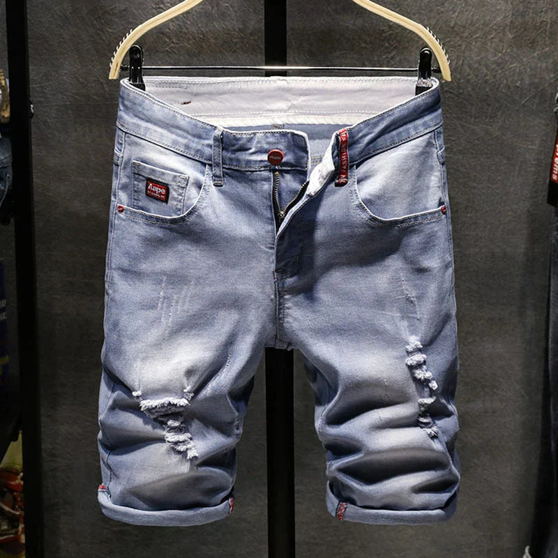 Men's Denim Chino Fashion Shorts Washed Denim Boys Skinny Runway Short Men's Jeans Shorts Homme Destroyed Ripped Jeans Plus Size