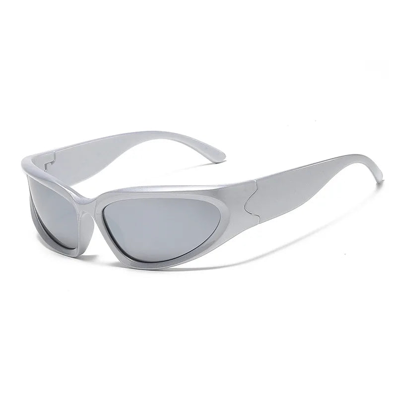 Fashion Wrap Around Cyber Y2K Sunglasses Women Silver Oval Shades Sports Cycling Sun Glasses Aesthetic Eyewear for Men Outdoor-Dollar Bargains Online Shopping Australia
