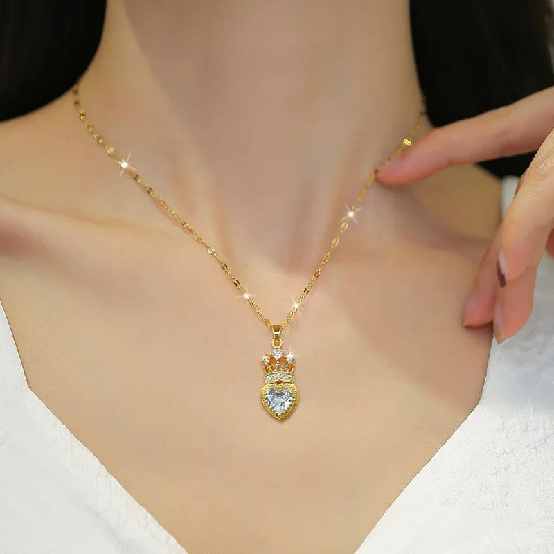 Luxurious Queen's Crown Necklace Exquisite and Versatile Stainless Steel Clavicle Chain-Dollar Bargains Online Shopping Australia