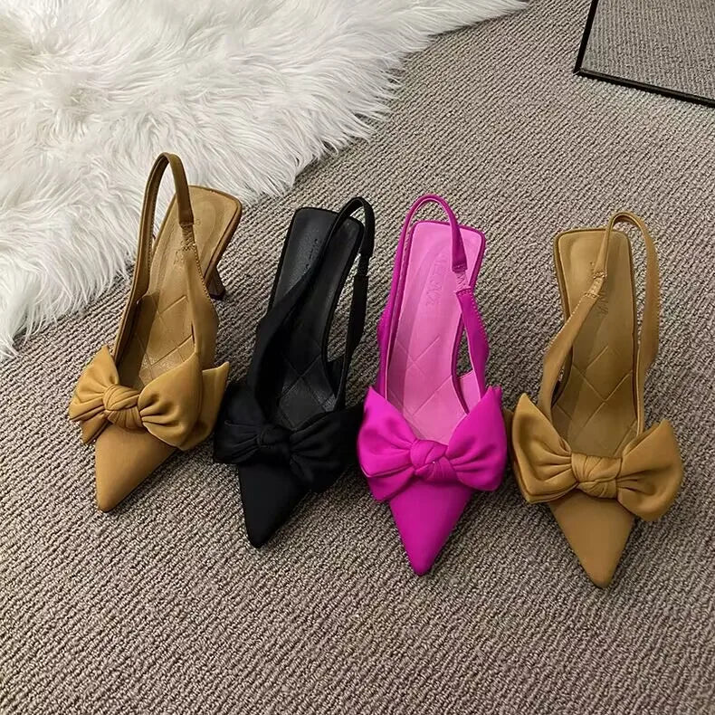 Women Shoes Butterfly Knot Women Slingbacks Heels Shoes Sexy Dress Thin Heel Pointed Toe Ladies High Heels Women