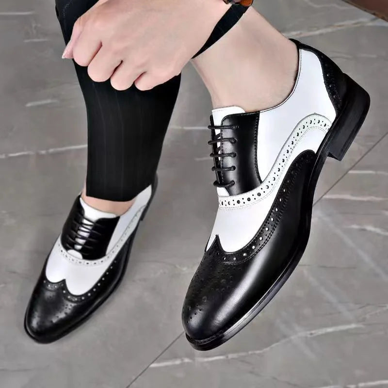Retro Colored Men Block Carved Casual Shoes Male Business Dress