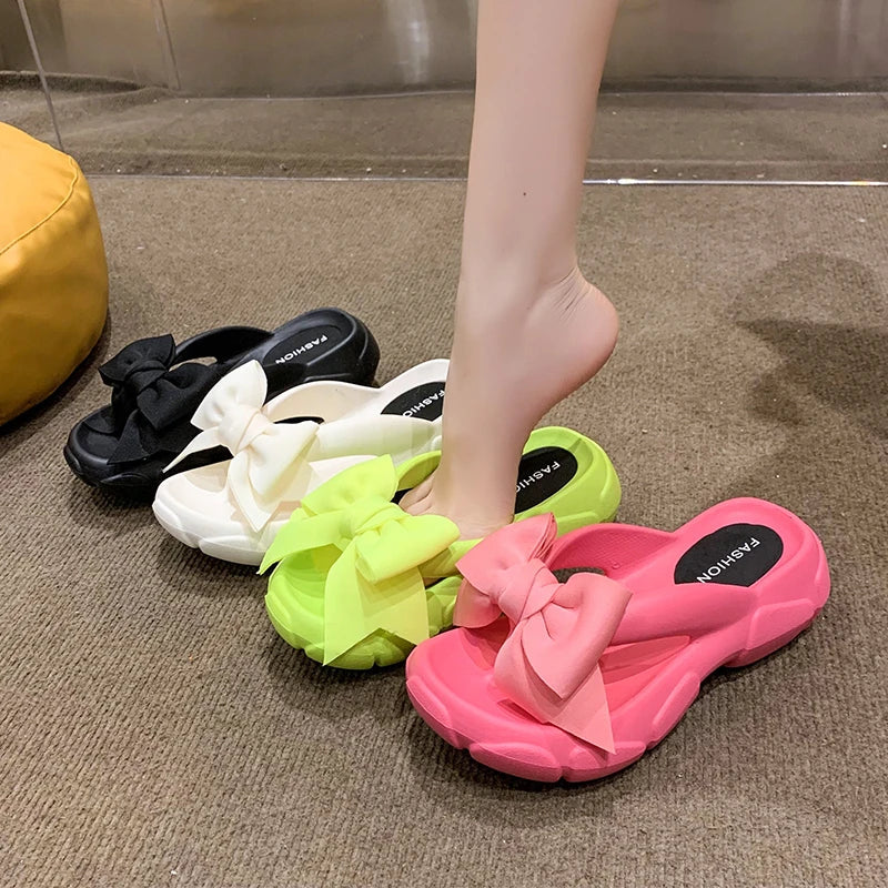 Fashion Bowknot Platform Flip Flop for Women Beach Non Slip Wedge Slippers Woman Thick Sole Clip Toe Slides Sandals-Dollar Bargains Online Shopping Australia