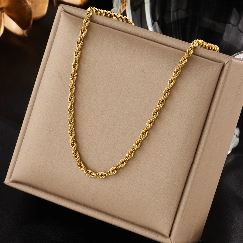 DIEYURO 316L Stainless Steel Gold Color Chain Necklace Bracelets For Women Girl Fashion Non-fading Lady Jewelry Set Accessories-Dollar Bargains Online Shopping Australia