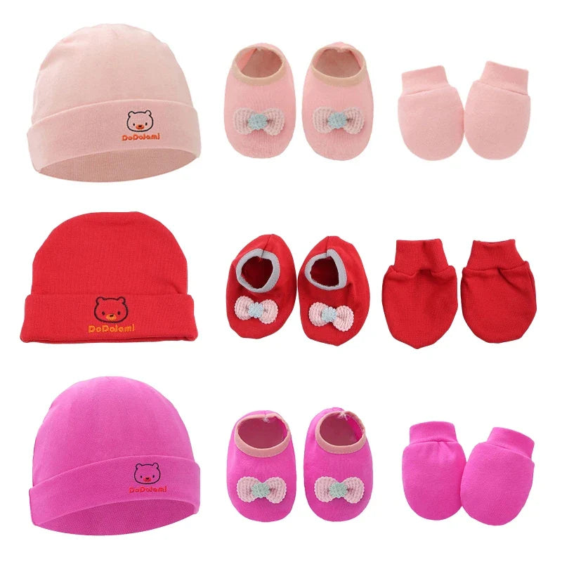 Baby Anti Scratching Gloves Hat Foot Cover Set Soft Cotton Newborn No Scratch Mittens Socks Beanies Cap Nightcap-Dollar Bargains Online Shopping Australia