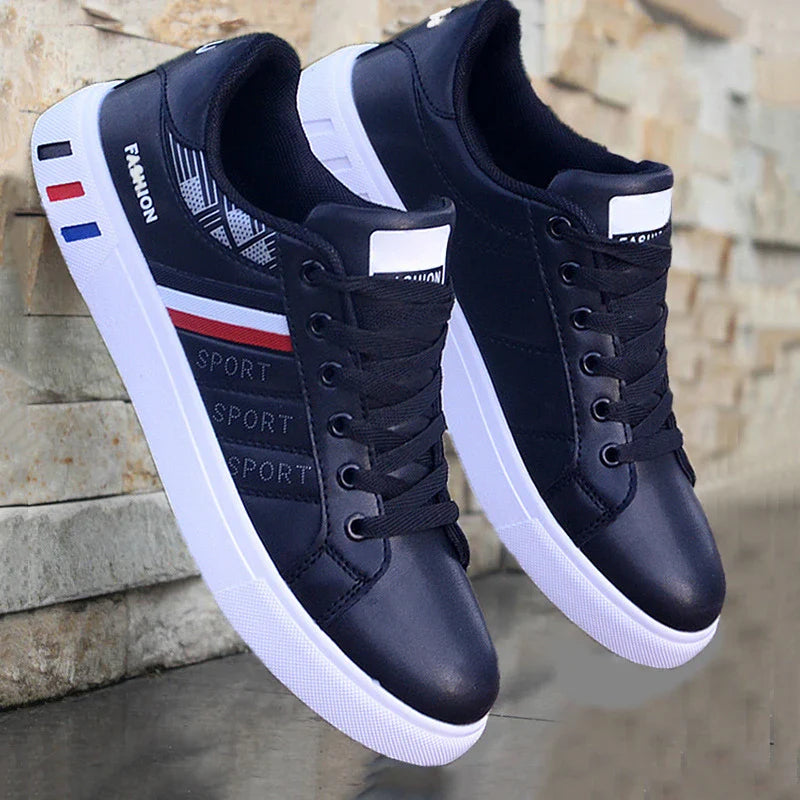 Men's Sneakers Casual Sports Shoes for Men Lightweight PU Leather Breathable Shoe Mens Flat White