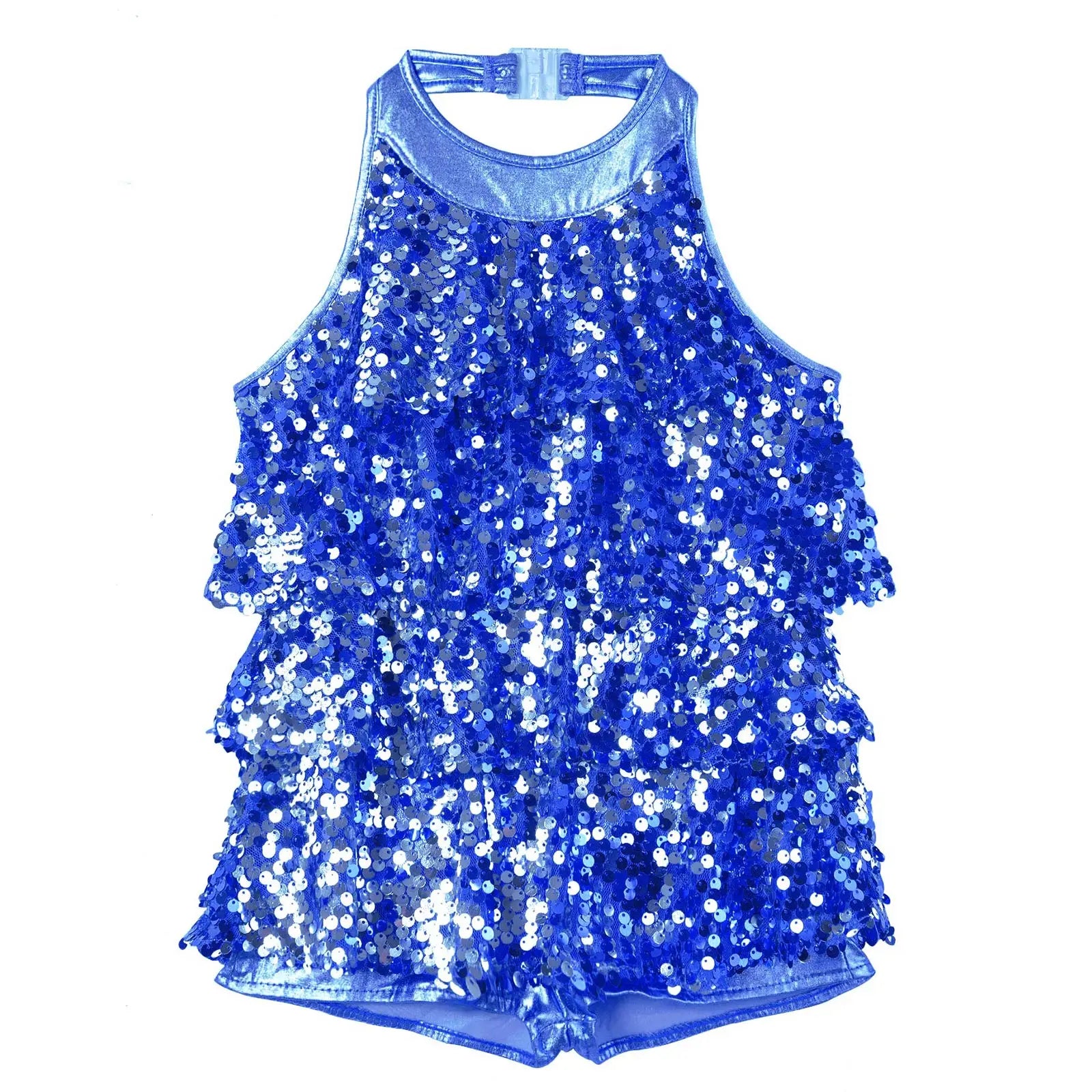 Shiny Sequins Kids Girls Halter Ballet Dance Stage Performance Dress Shorty Unitard Dress Modern Jazz Latin Dancing Costumes-Dollar Bargains Online Shopping Australia