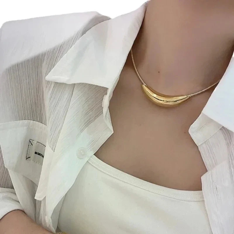 Metallic Stainless Steel Silver Plated Gold Color Choker Necklace For Women Girl Gift-Dollar Bargains Online Shopping Australia
