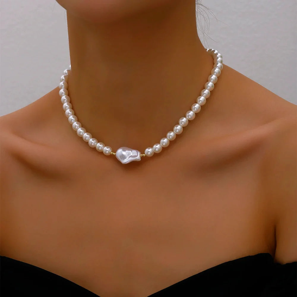 Elegant Jewelry Wedding Big Pearl Necklace For Women Fashion Imitation Pearl Green Rose Color Stone Choker Necklace-Dollar Bargains Online Shopping Australia