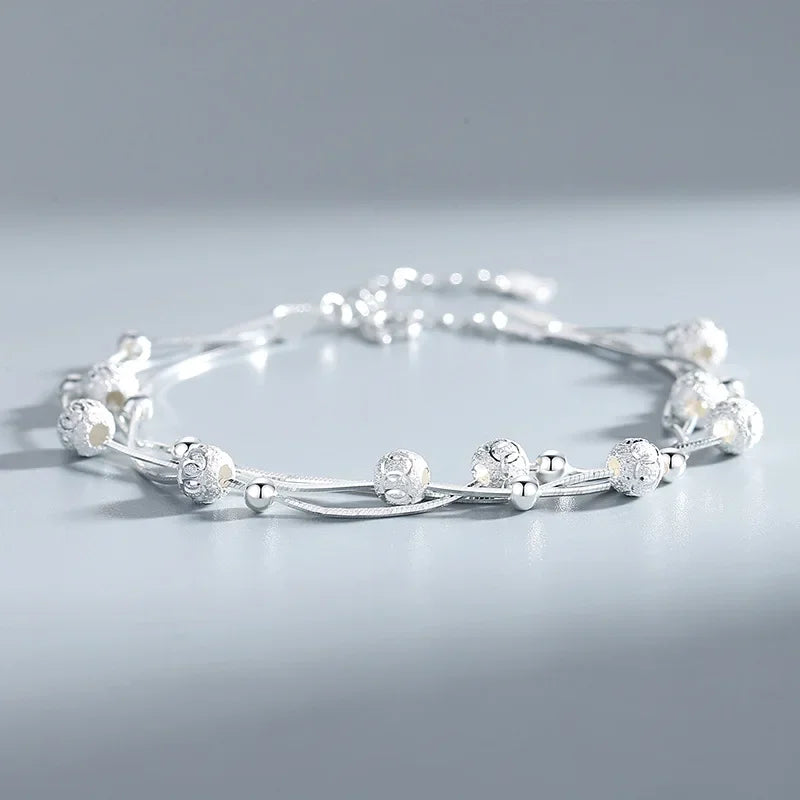 Silver Lucky Beads Ball Chain Bracelet for Women Luxury Fashion Party Wedding Bling Jewelry Lovers Gift Charms-Dollar Bargains Online Shopping Australia