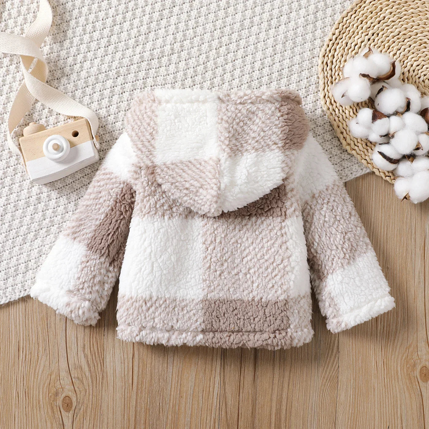 Hooded Grid Houndstooth Pattern Jacket  Casual/Outdoor Winter Comfortable