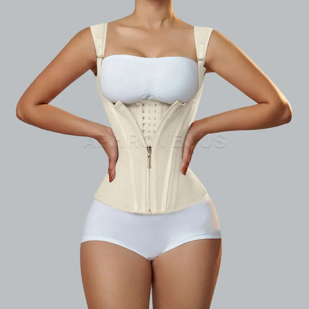 Women Double Compression Waist Trainer Corset with Bone Adjustable Zipper and Hook-eyes Flat Belly Body Shaper-Dollar Bargains Online Shopping Australia