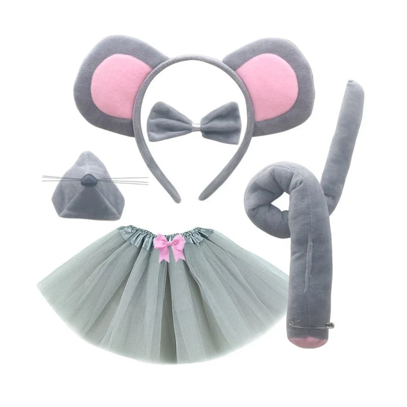 Mouse Costume for Kids-Mouse Ears Headband Tail Bowtie Tail Nose Gloves Tutu Skirt Animal Cosplay Accessories-Dollar Bargains Online Shopping Australia