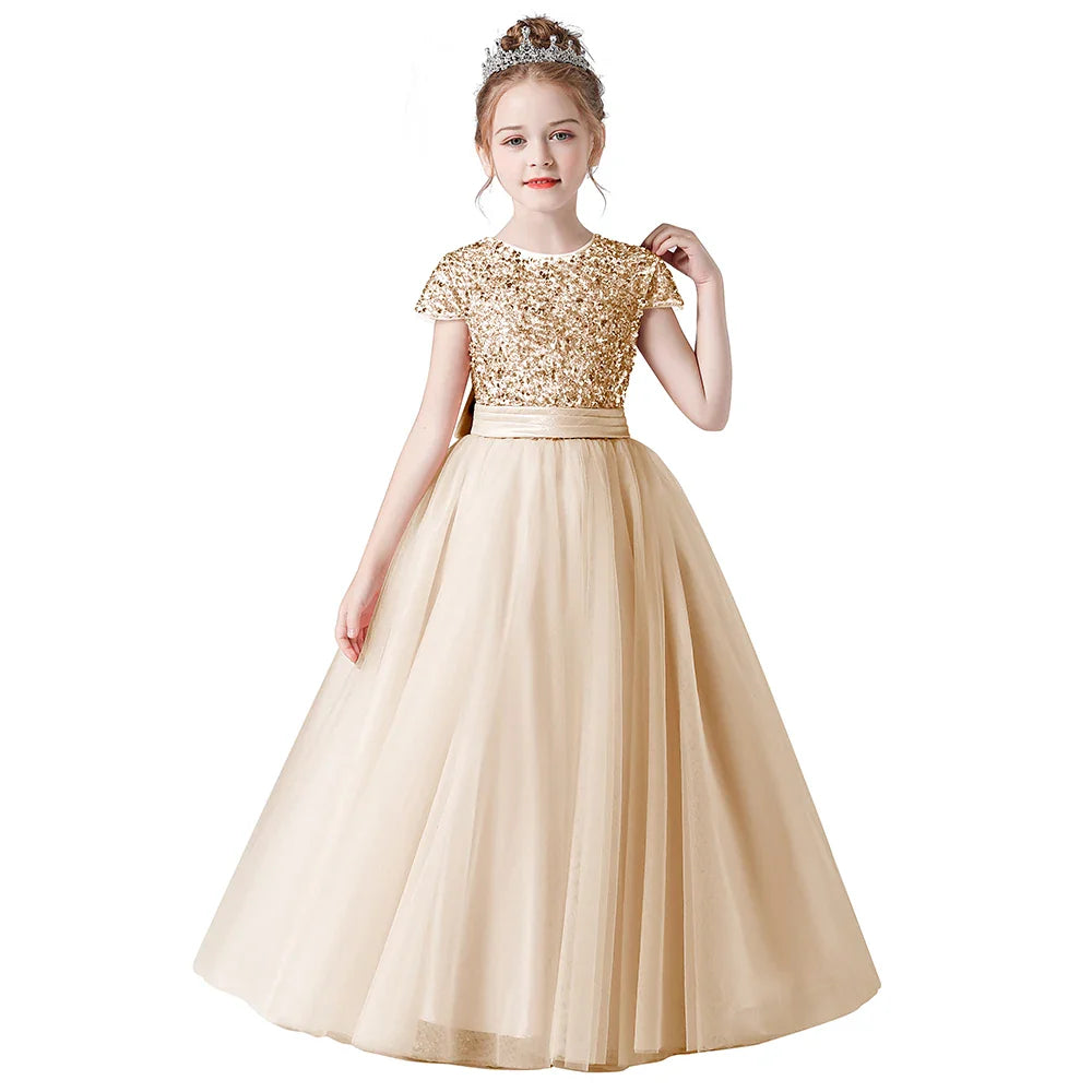 Sparkly Sequins Short Sleeves Flower Girl Dresses Tulle Kids Birthday Party Pageant Prom Gown Junior Bridesmaid-Dollar Bargains Online Shopping Australia