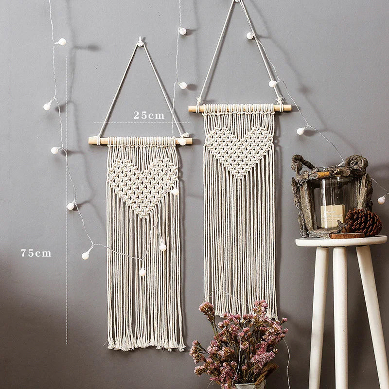 Macrame Wall Hanging Tapestry Cotton Rope Tassel Hand Woven Bohemian Tapestry Geometric Art Beautiful Living Room Porch Decor