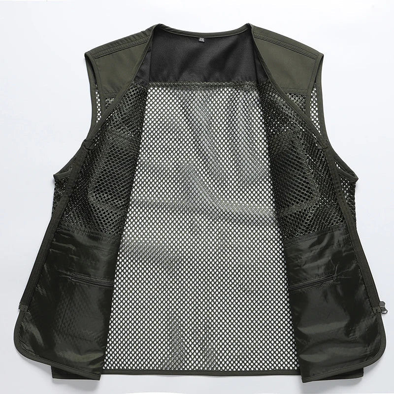 Men's Outdoor Vests Military Tactical Sleeveless Jackets Multiple Pockets Fishing Hiking Mesh Breathable Cool Summer Army Green