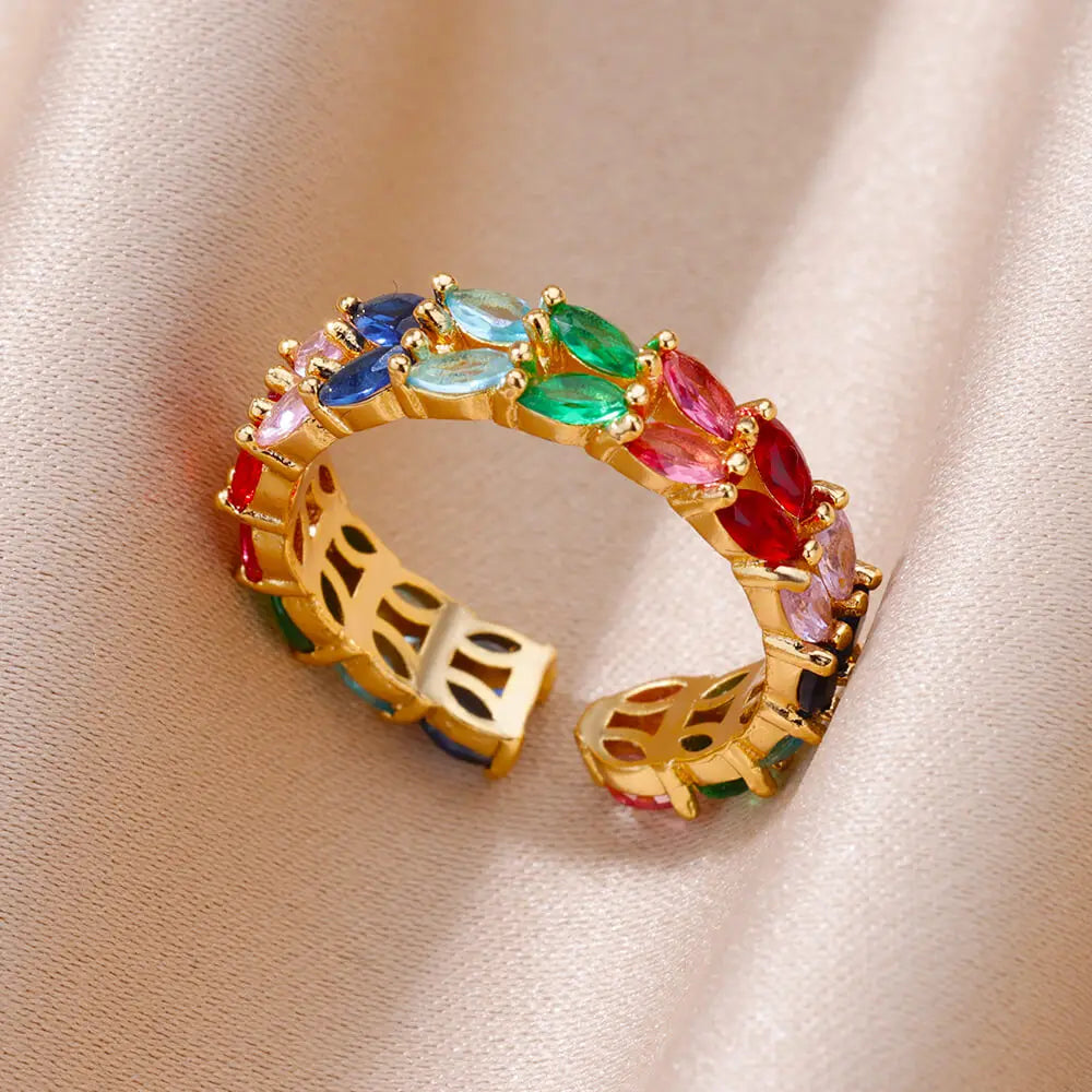 Colorful Zircon Rings For Women Gold Color Stainless Steel Fashion Cubic Zirconia Ring Wedding Jewelry Gift-Dollar Bargains Online Shopping Australia
