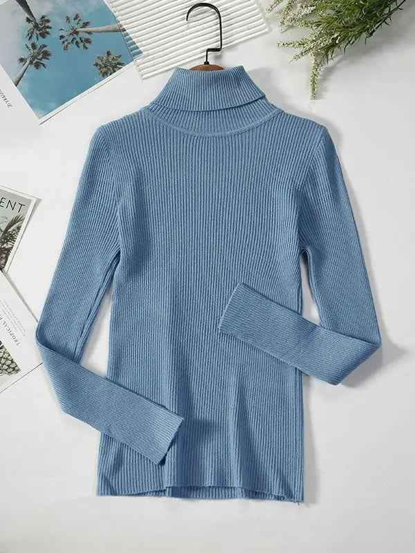Korean Fashion Turtleneck Women Autumn Winter Pullover Sweater Basic Solid Casual Slim Stretch Ribbed Knitted Top Woman Sweaters-Dollar Bargains Online Shopping Australia