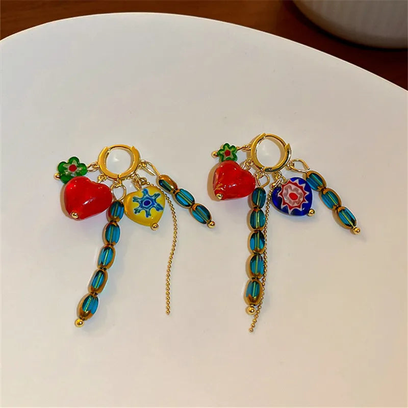 Geometric Full Colour Beads Heart-shaped Earclip Earrings For Women Bohemia Personality Earring Party Jewelry-Dollar Bargains Online Shopping Australia