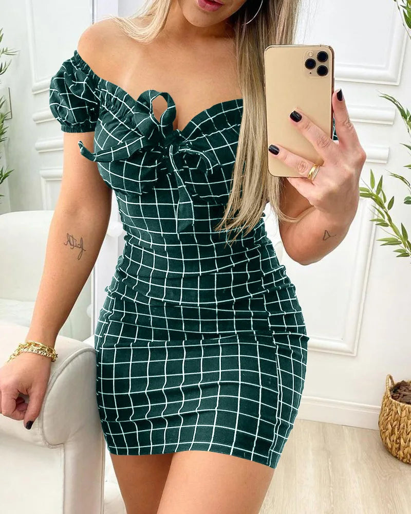 Summer dress sexy package buttocks short skirt of cross border grid print dress-Dollar Bargains Online Shopping Australia