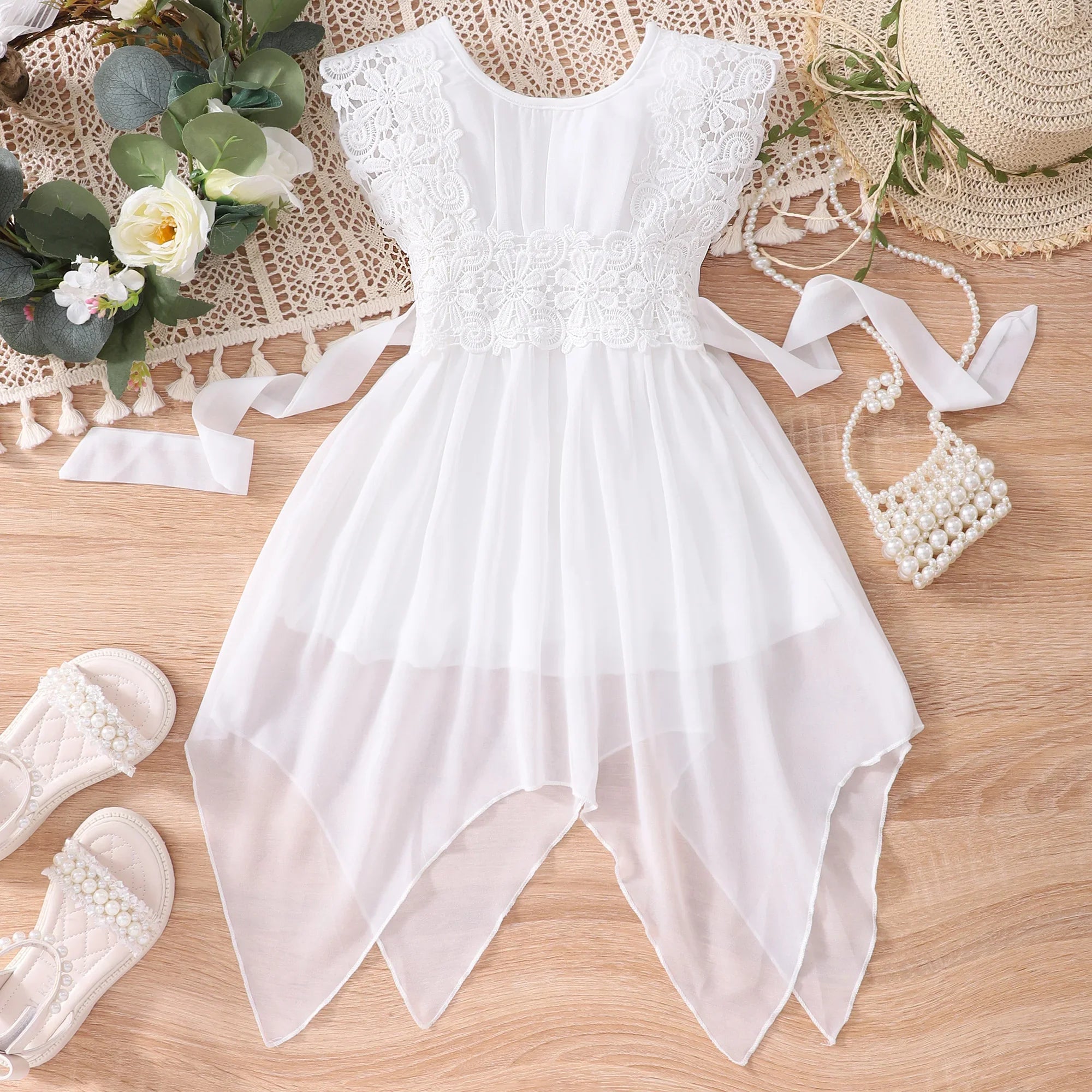 Summer Toddler Baby Girl Dress Princess Sleeveless Dress Infants Lace Beach Boho White Party Dresses Fashion Dress