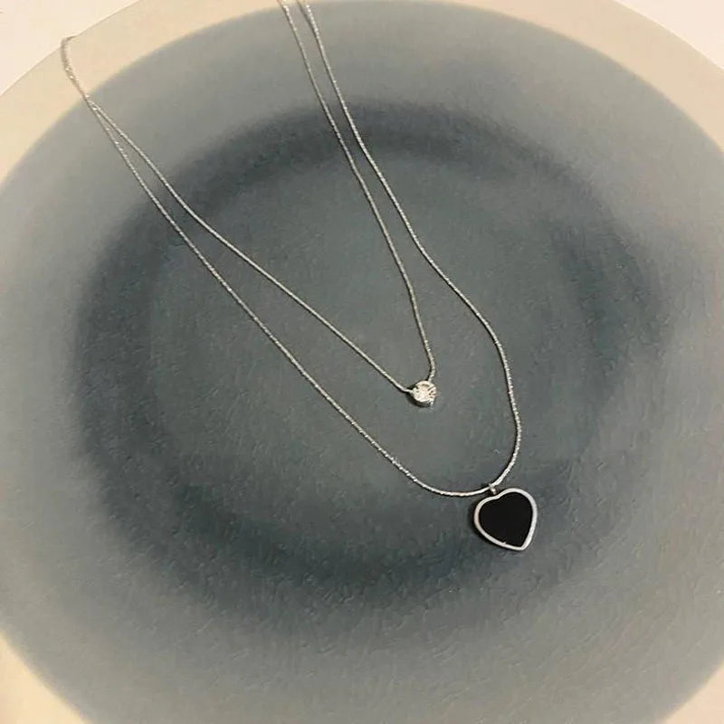 Unique Double Layer Black Love Heart Neckaces Women Exquisite Light Luxury Zircon Necklace Jewelry Party Gifts-Dollar Bargains Online Shopping Australia