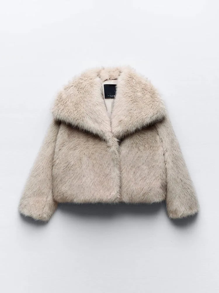 Luxury Fluffy Faux Fur Women Jacket Winter Long Sleeve Shaggy Overcoats Thick Warm Fox Fur Coat Female Street Outerwear