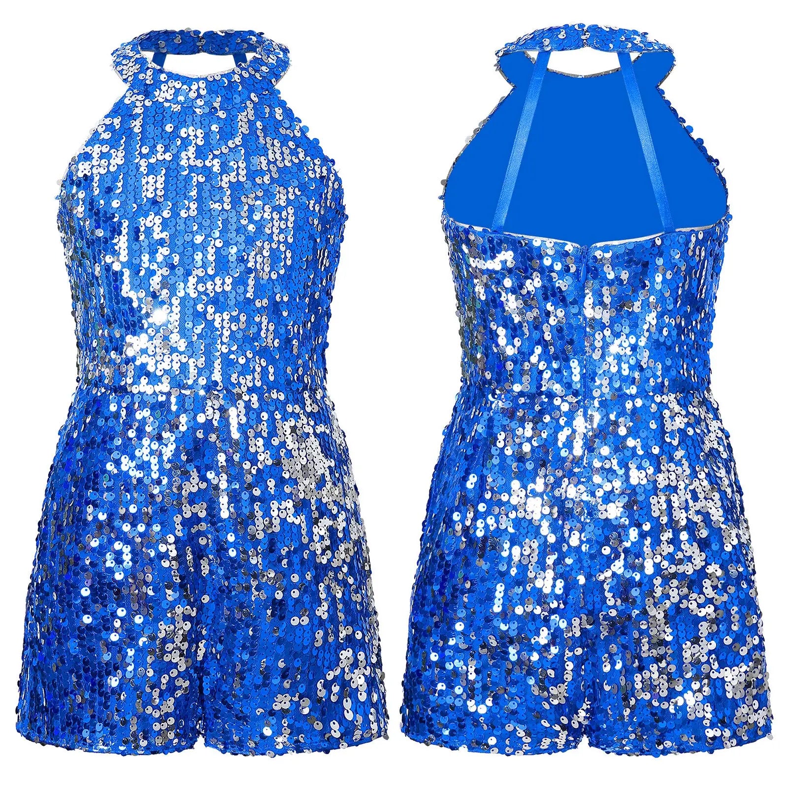 Kids Girls Shiny Sequin Halter Party Bodysuit Christmas Birthday Wedding Evening Costume Jazz Dance Stage Performance Jumpsuit-Dollar Bargains Online Shopping Australia