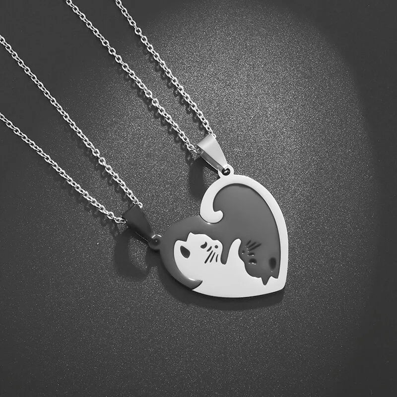 Hot Hug Love Pet Cat Pairing Couple Necklace Fashion Stainless Steel Men Women Best Friend Bff Pendant Jewelry Gift-Dollar Bargains Online Shopping Australia