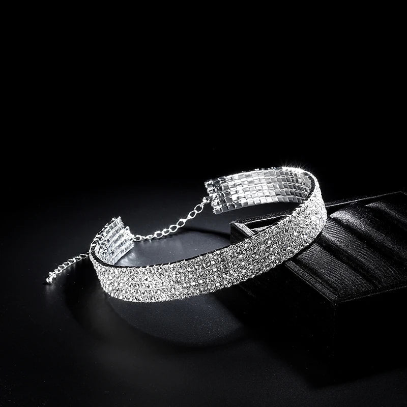 Sparkling Silver Color Crystal Collar Chain Choker Necklace Bridal Women Wedding Party Diamante Rhinestone Choker Jewelry Gifts-Dollar Bargains Online Shopping Australia