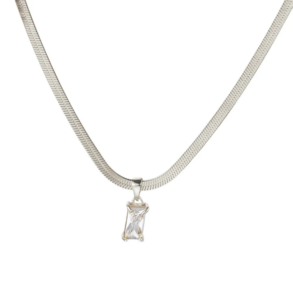 Squares Crystal Pendant Necklace for Women Dazzling CZ Gold Color Stainless Steel Choker Snake Chain on Neck Jewelry-Dollar Bargains Online Shopping Australia