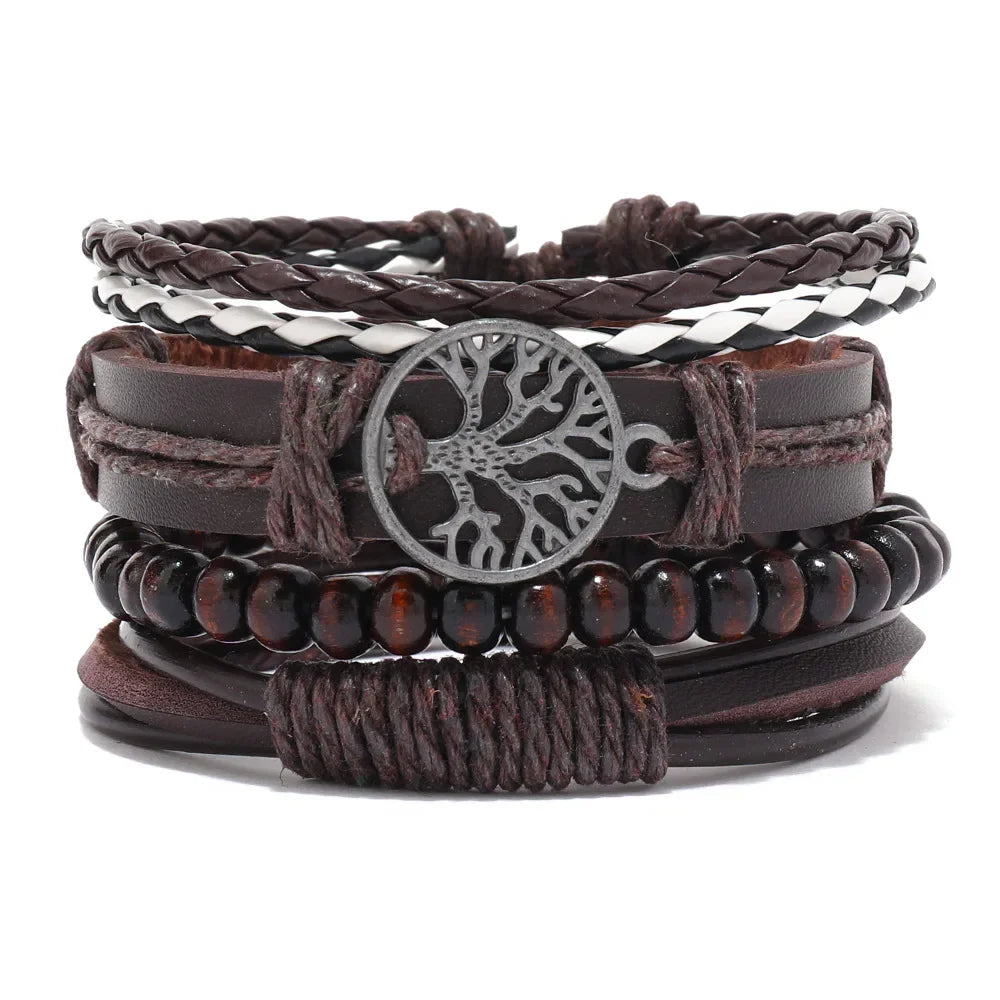 Trendy Compass Man Leather Bracelets set Black Hand Woven Bracelet for Men 4pcs/set DIY Male Jewelry Gift New Pulsera Hombre-Dollar Bargains Online Shopping Australia
