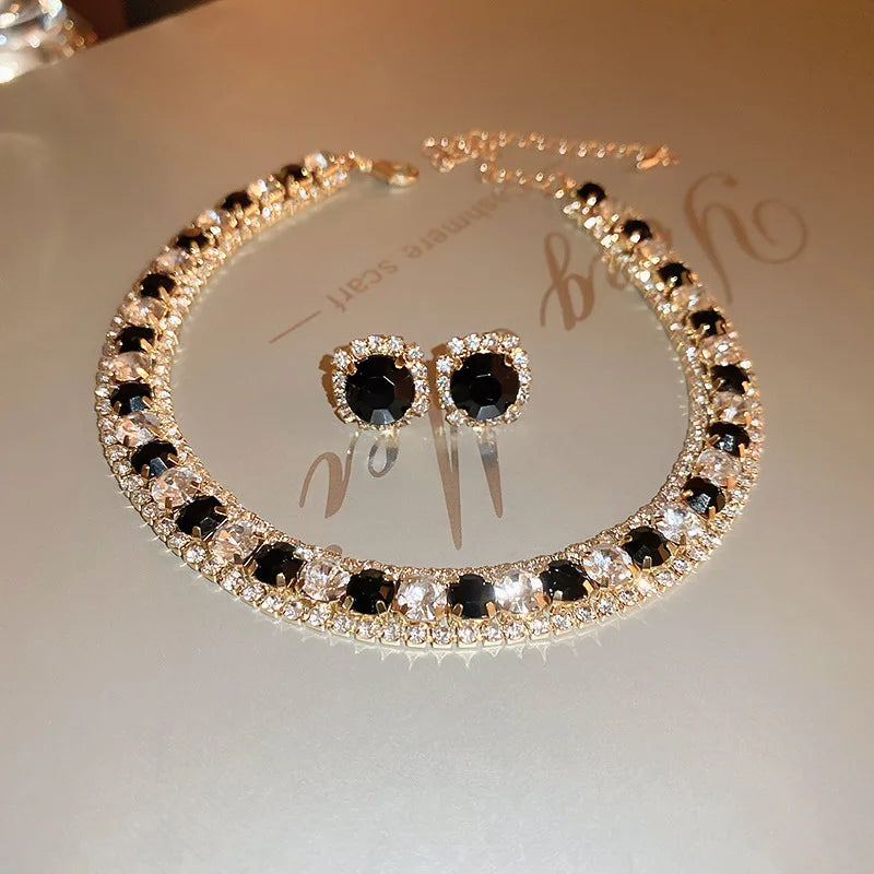 FYUAN Luxury Crystal Necklace Earrings Set Pink ABcolourful Necklace for Women Weddings Party Jewelry Sets Accessories-Dollar Bargains Online Shopping Australia