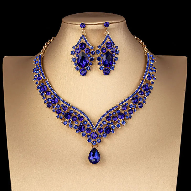Luxury Crystal AB Color Choker Necklace Earrings Set Rhinestone Bridal Jewelry Sets for Bride Wedding Party Costume-Dollar Bargains Online Shopping Australia