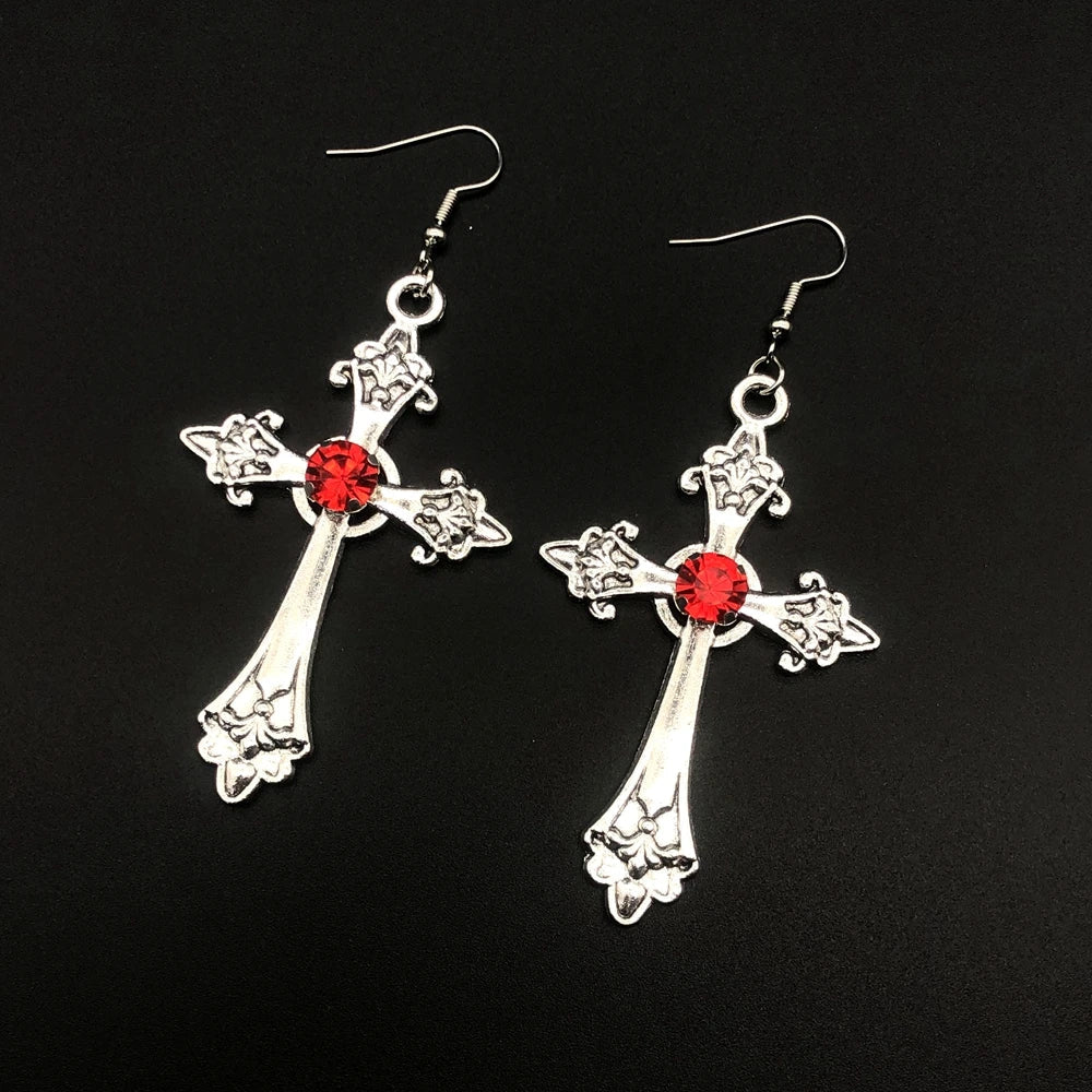 Large Detailed Cross Drill Pendant Jewel Necklace Silver Color Tone Gothic Punk Jewellery Fashion Charm Statement Women-Dollar Bargains Online Shopping Australia