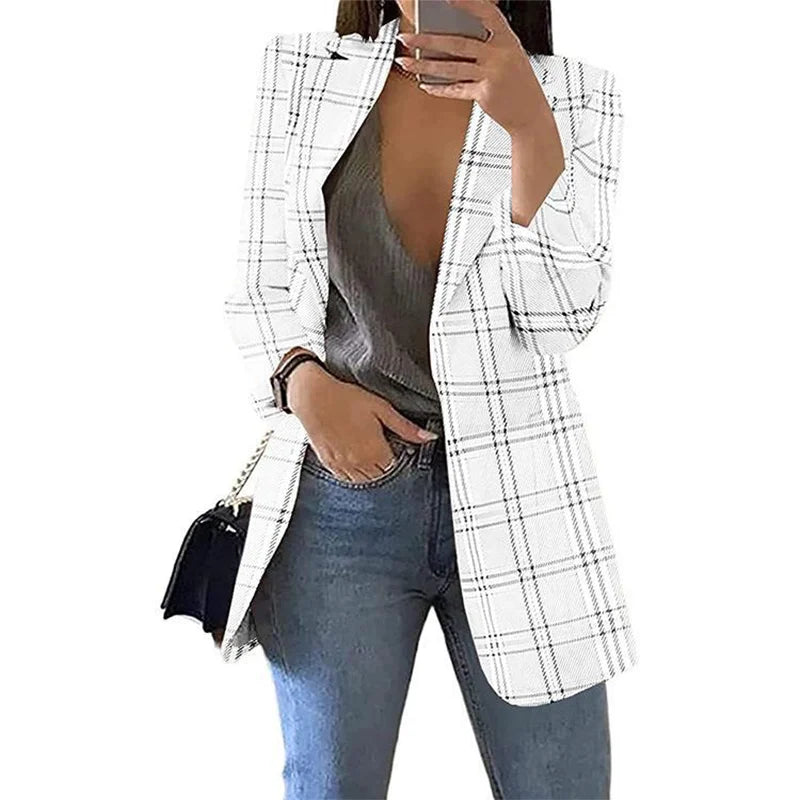 Autumn/Winter Fashion Women's Cardigan Collar Plaid Slim Fit Suit Coat