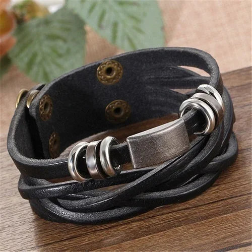Mens Vintage Multilayer Braided Faux Leather Bangle Cuff Bracelet Wristband-Dollar Bargains Online Shopping Australia
