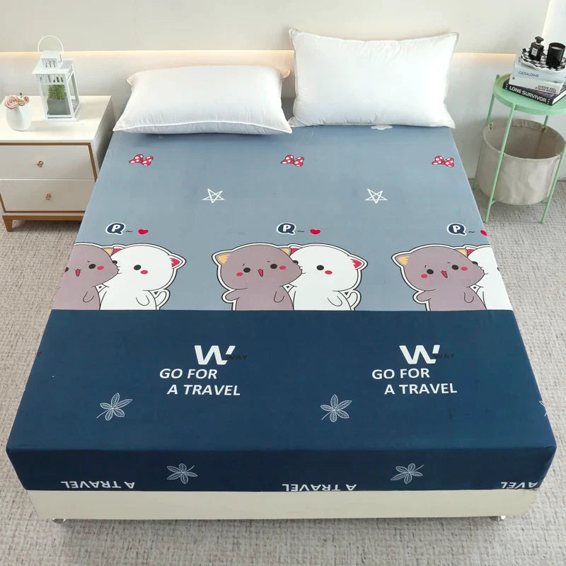 Cartoon Bear Bedding Fitted Sheet Only(no pillowcase) Elastic Band Around Mattress Cover King Size Bed Cover