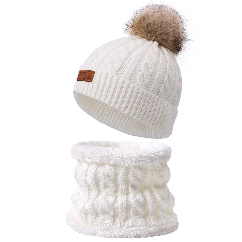 Warm Winter Baby Hats with Scarves for Kids Wool Pompom Baby Hat Children Bonnet Cap Boys Girls Knitted Scarf Gloves Beanie Caps-Dollar Bargains Online Shopping Australia