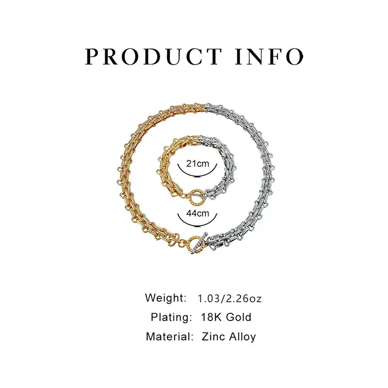 Hip Hop Two Tone Thick Wide Link Chains Chunky Necklace for Woman OT Buckle Metal Choker Necklaces Statement Jewelry Gift-Dollar Bargains Online Shopping Australia