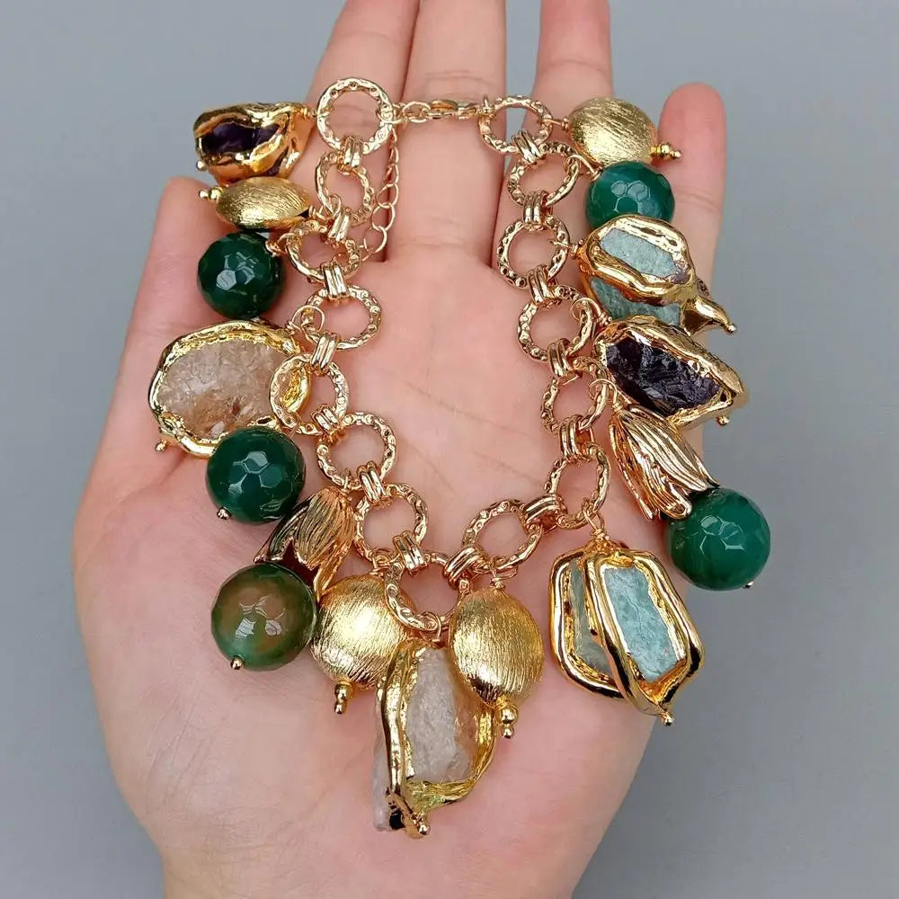 Amethyst Amazonite Rough Raw Charm Bracelet 13mm Natural Multi Gemstone Bracelet Jewelry Gift-Dollar Bargains Online Shopping Australia