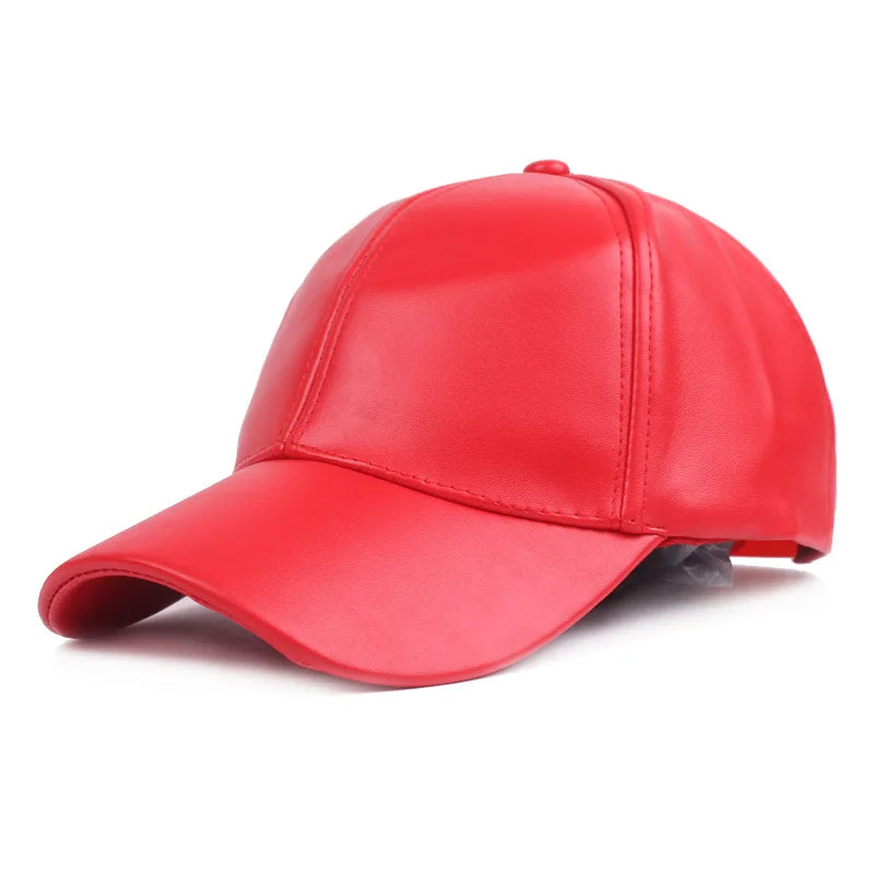 Women Men PU Leather Hat Baseball Cap Spring Summer Bright Leather Solid Men Hip Hop Cap Outdoor Sun Hat Adjustable Sports Caps