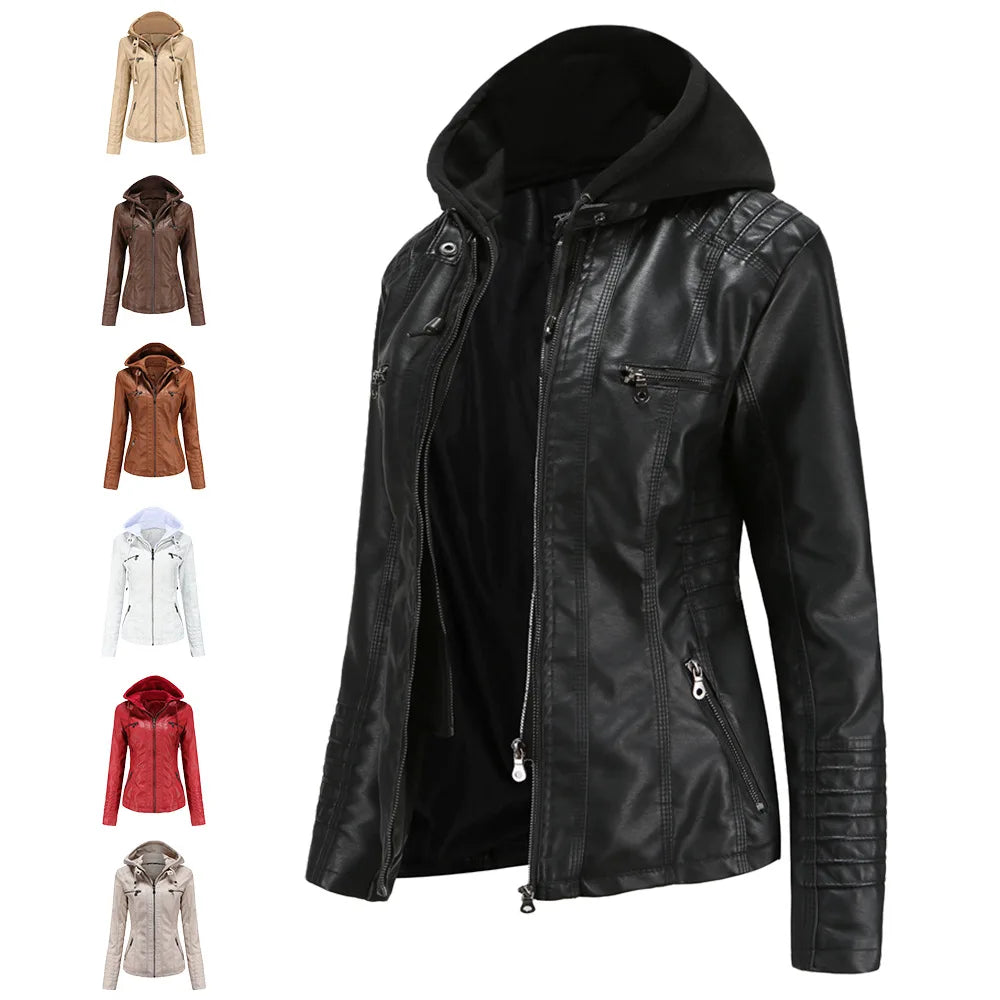 Plus Size Women Hooded Leather Jacket Removable Leather Jacket-Dollar Bargains Online Shopping Australia