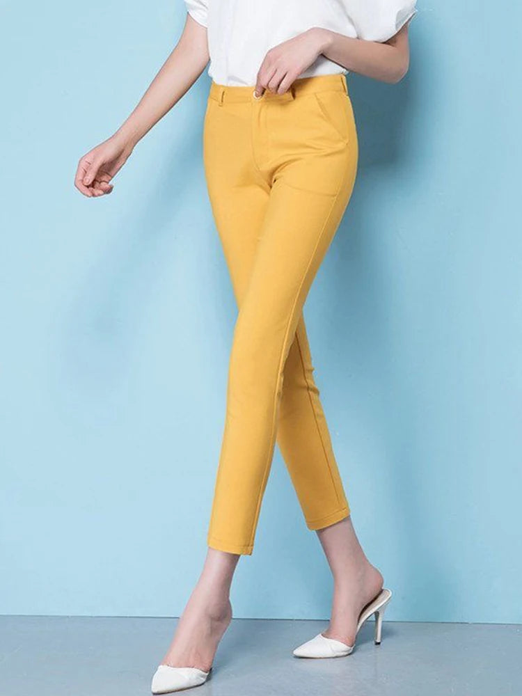 Slim Skinny High Waist Elastic Pencil Pants Ankle-length Trousers Office Formal Pantalon