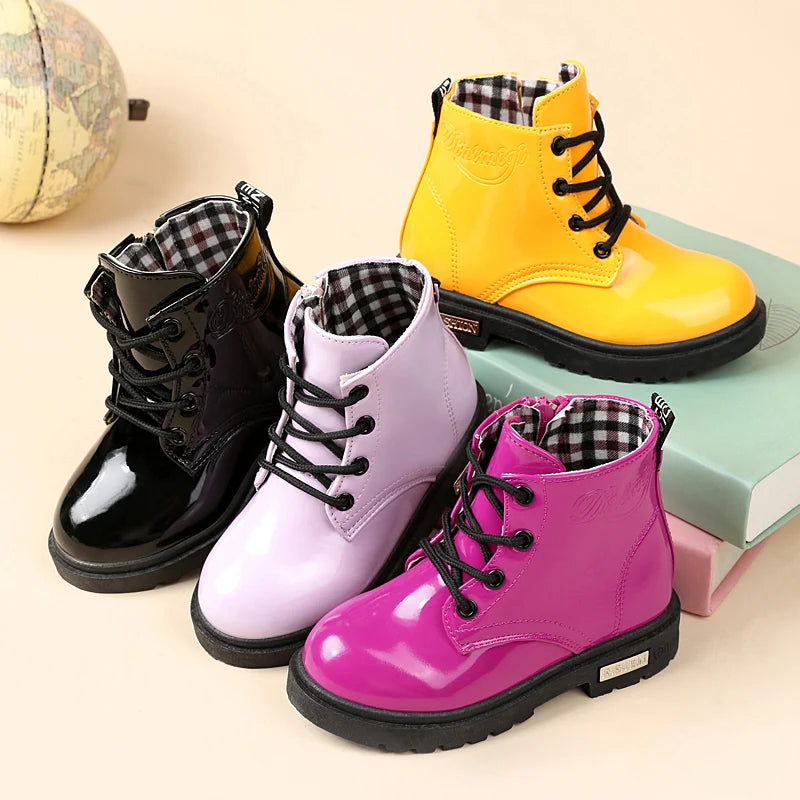 Children Shoes PU Leather Waterproof Plush Boots Kids Snow Boots Brand Girls Boys Casual Boots Fashion Sneakers