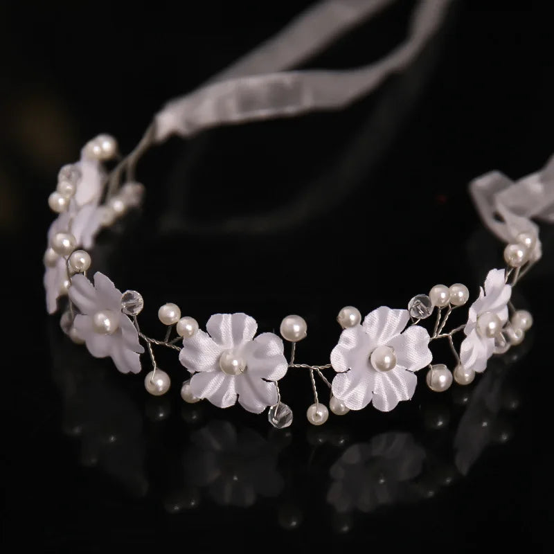 Pearl Flower Headband Fashion Crystal Hair Band for Women Girls Wedding Hair Accessories White Crowns Headwear