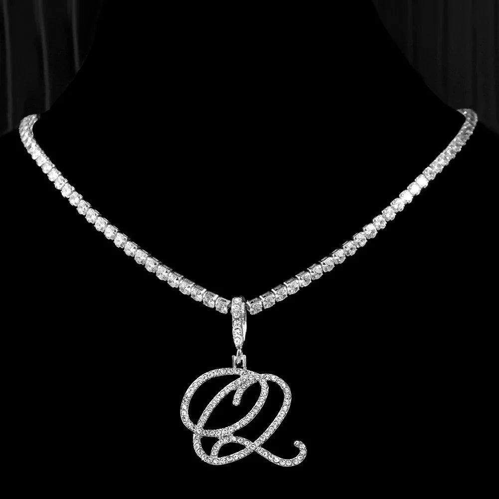 Cursive Letters Cubic Zirconia Chain Name Necklace Hip Hop Jewelry Gold Silver Color CZ-Dollar Bargains Online Shopping Australia