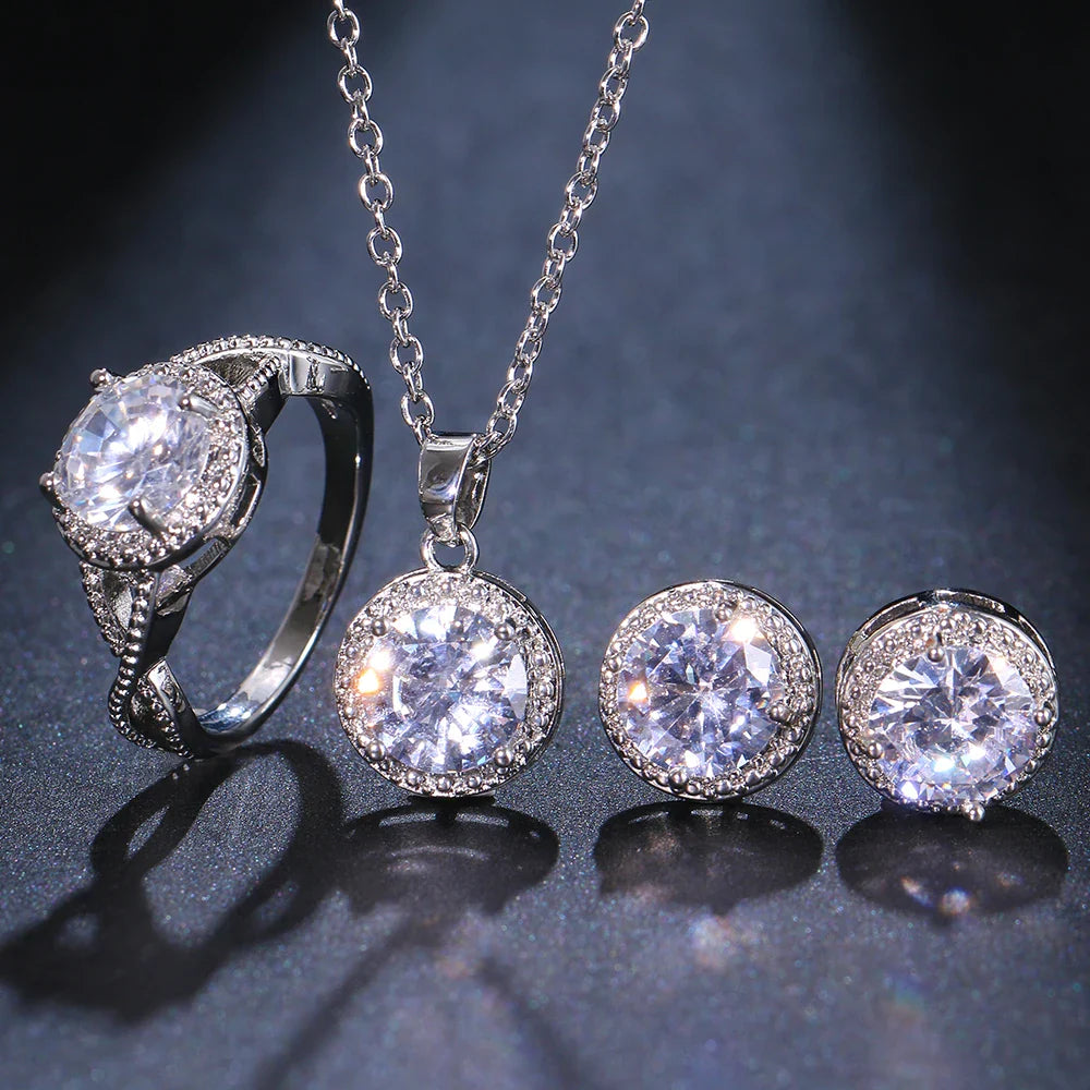 Luxury Pearl Bridal Jewelry Sets for Women Fashion Cubic Zirconia Earrings Necklace Wedding Accessories-Dollar Bargains Online Shopping Australia