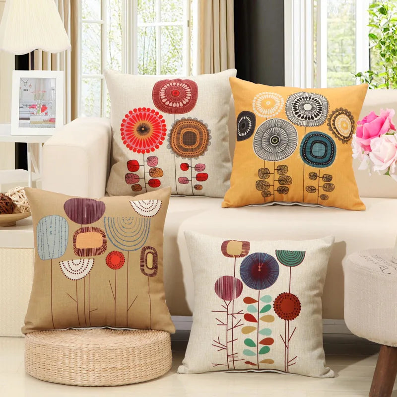 Fashion Cotton Linen Flower Pattern Throw Pillow Case Cushion Cover Seat Car Home Decor Sofa Bed Decorative Pillowcase