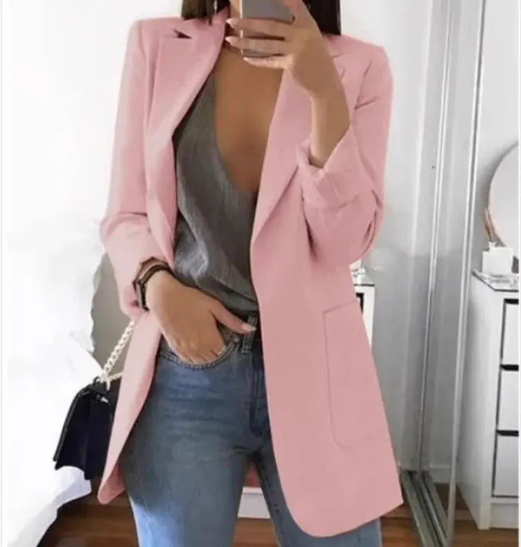 Plus Size Blazer Women Clothing Casual Cardigan Autumn Winter Overcoat Solid Large Topcoat Lapel Jacket Grace Fashion Outer Wear