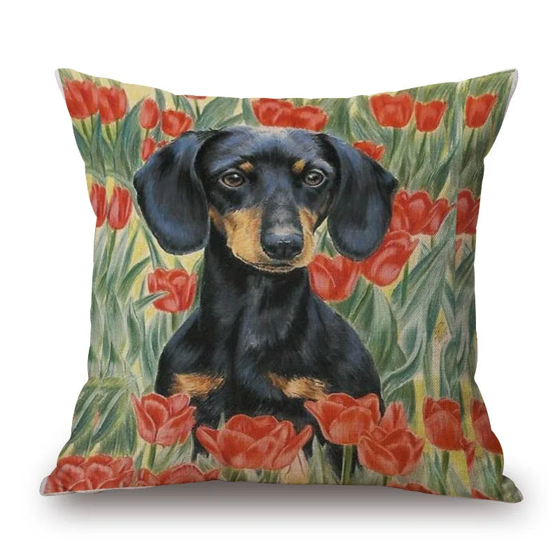 Dachshund Dog Cushion Covers Sausage Dog Painting Cotton Linen Decorative Pillow Covers Bedroom Sofa Home Decoration
